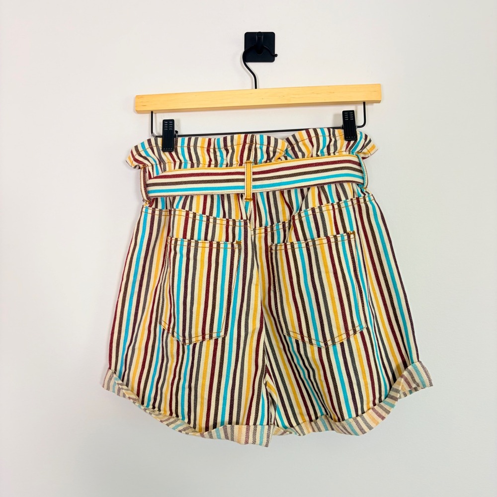 Entro Women Multi Color Striped Paperbag Waist Shorts High Rise Cotton Size M - Picture 4 of 6